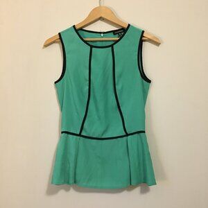 Le Château Aqua Sleeveless Peplum Top Black Trimmed Blouse Cyberpunk XXS